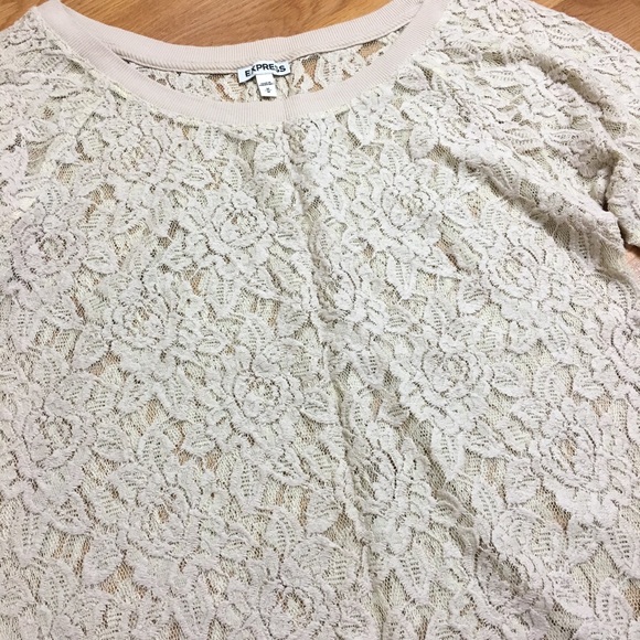 Express Sheer Floral Lace Taupe Elbow Sleeve Top Size M - Picture 5 of 8